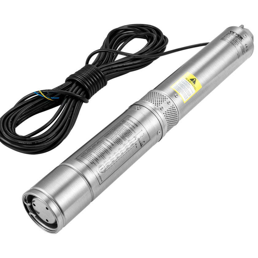VEVOR Deep Well Submersible Pump, 0.5HP/370W 230V/60Hz, 28GPM 167 ft Head, with 33 ft Electric Cord, 4 inch Stainless Steel Water Pumps for Industrial, Irrigation and Home Use, IP68 Waterproof Grade