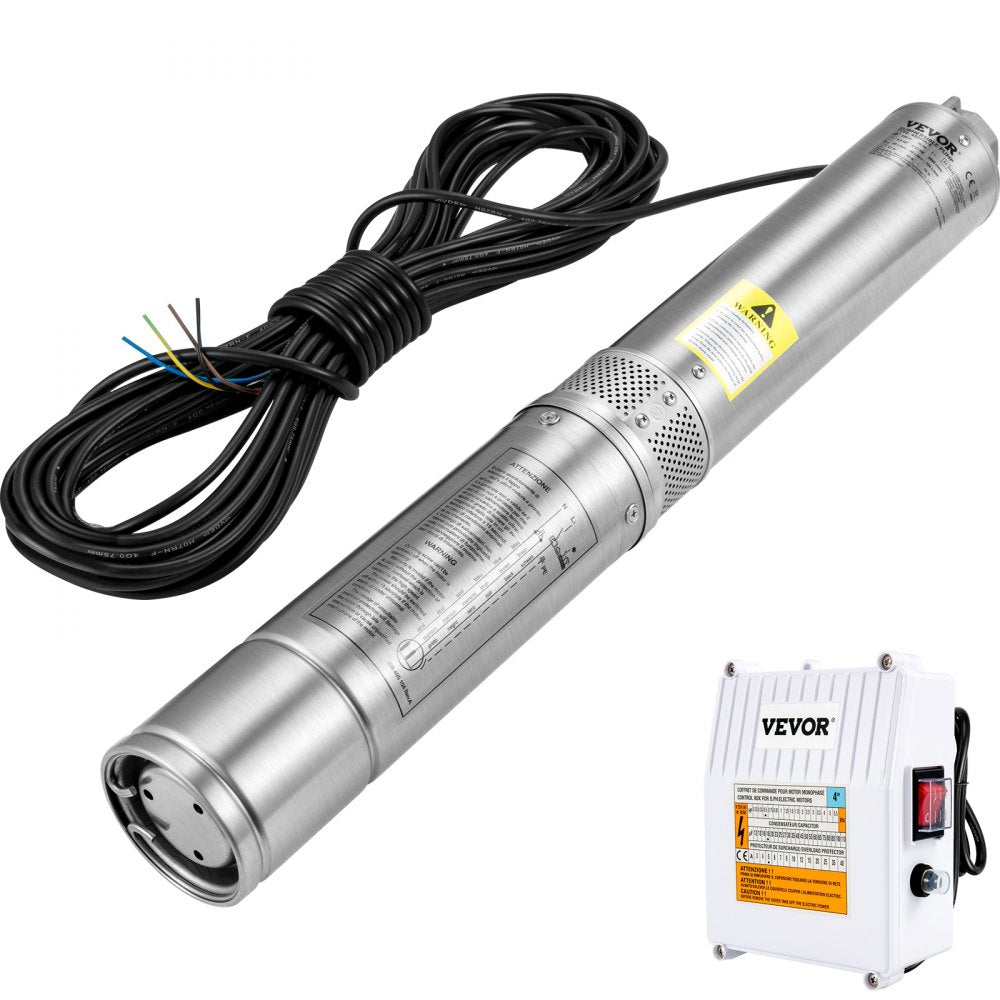 VEVOR Deep Well Submersible Pump Stainless Steel Water Pump 2HP 230V 37GPM 427ft