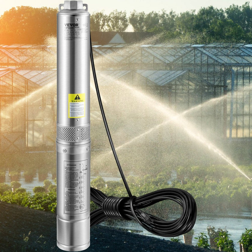 VEVOR Deep Well Submersible Pump, 0.5HP/370W 115V/60Hz, 28GPM Flow 167 ft Head, with 33ft Electric Cord, 4 inch Stainless Steel Water Pumps for Industrial, Irrigation & Home Use, IP68 Waterproof Grade