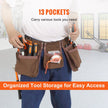 VEVOR Tool Belt, 13 Pockets, Adjusts from 29 Inches to 54 Inches, Leather Heavy Duty Tool Pouch Bag with Dual Hammer Loops, Tool Bag for Electrician, Carpenter, Handyman, Construction, Framer, Brown