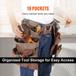 VEVOR Tool Belt, 19 Pockets, Adjusts from 32 Inches to 54 Inches, Polyester Heavy Duty Tool Pouch Bag, Detachable Tool Bag for Electrician, Carpenter, Handyman, Woodworker, Construction, Framer, Brown