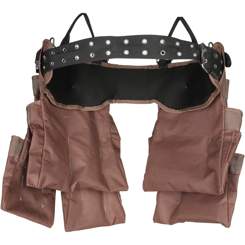 VEVOR Tool Belt, 19 Pockets, Adjusts from 32 Inches to 54 Inches, Polyester Heavy Duty Tool Pouch Bag, Detachable Tool Bag for Electrician, Carpenter, Handyman, Woodworker, Construction, Framer, Brown