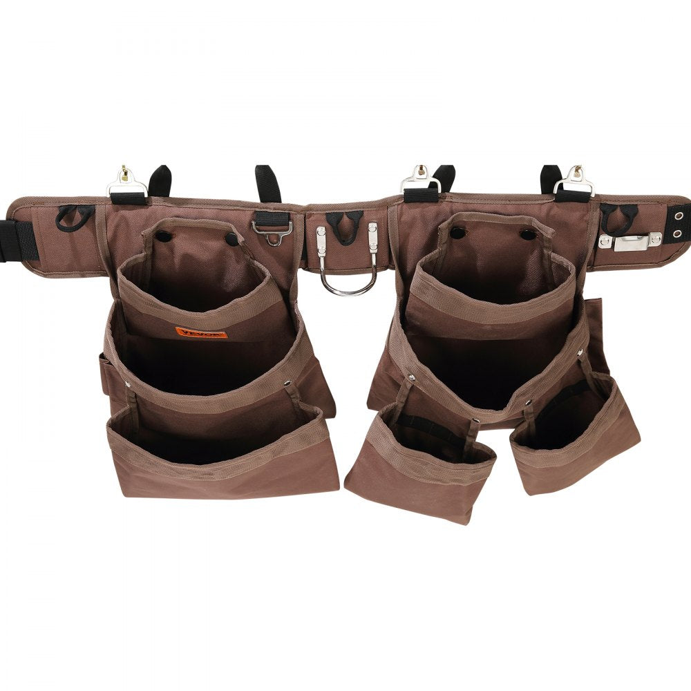 VEVOR Tool Belt, 19 Pockets, Adjusts from 32 Inches to 54 Inches, Polyester Heavy Duty Tool Pouch Bag, Detachable Tool Bag for Electrician, Carpenter, Handyman, Woodworker, Construction, Framer, Brown
