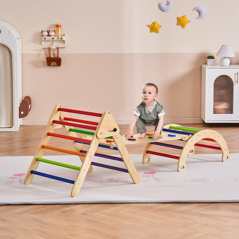 VEVOR Pikler Triangle Set 5in1 Montessori Climbing Toys Toddlers Large Colorful