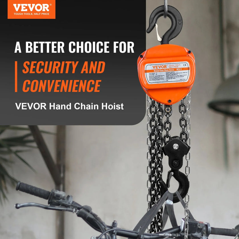 VEVOR Manual Chain Hoist, 3 Ton 6600 lbs Capacity 10 FT Come Along, G80 Galvanized Carbon Steel with Double-Pawl Brake, Auto Chain Leading & 360° Rotation Hook, for Garage Factory Dock