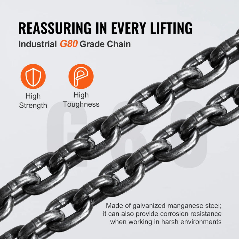 VEVOR Manual Chain Hoist, 3 Ton 6600 lbs Capacity 10 FT Come Along, G80 Galvanized Carbon Steel with Double-Pawl Brake, Auto Chain Leading & 360° Rotation Hook, for Garage Factory Dock