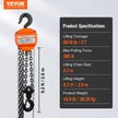 VEVOR Manual Chain Hoist, 3 Ton 6600 lbs Capacity 10 FT Come Along, G80 Galvanized Carbon Steel with Double-Pawl Brake, Auto Chain Leading & 360° Rotation Hook, for Garage Factory Dock