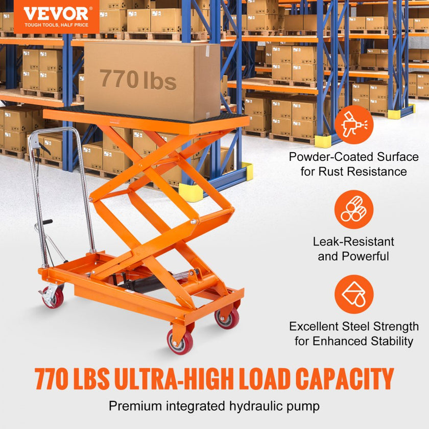 VEVOR Hydraulic Lift Table Cart, 770lbs Capacity 59