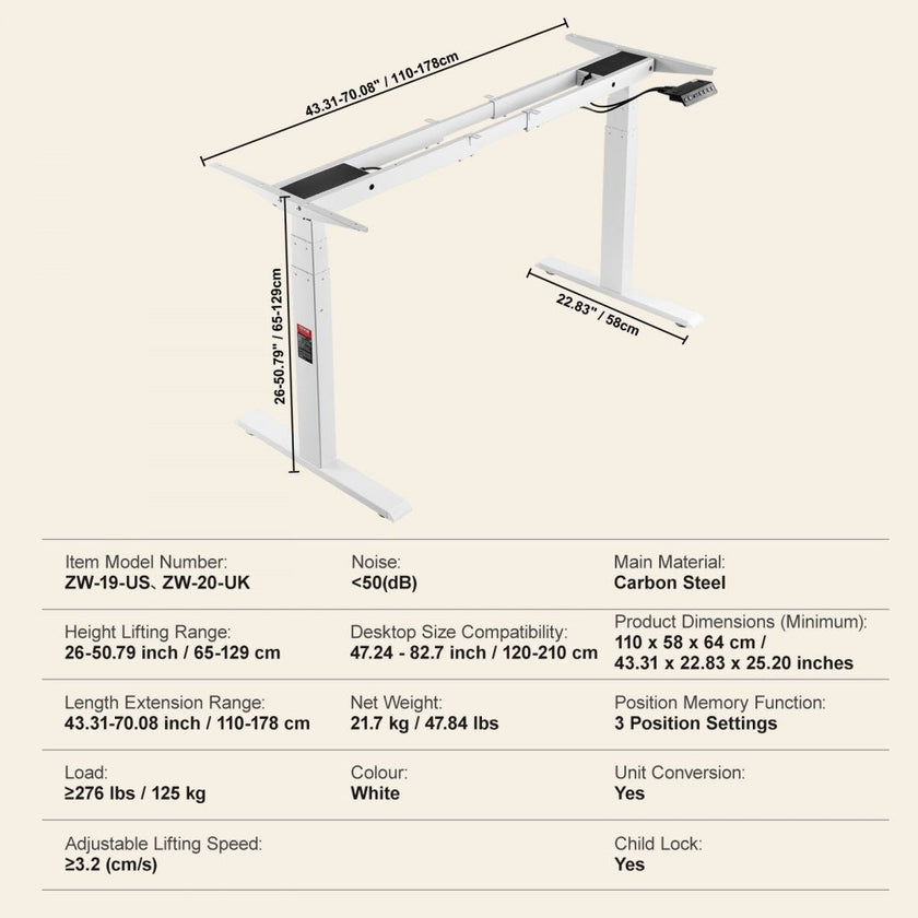 VEVOR Standing Desk Frame Dual Motor, Adjustable 26