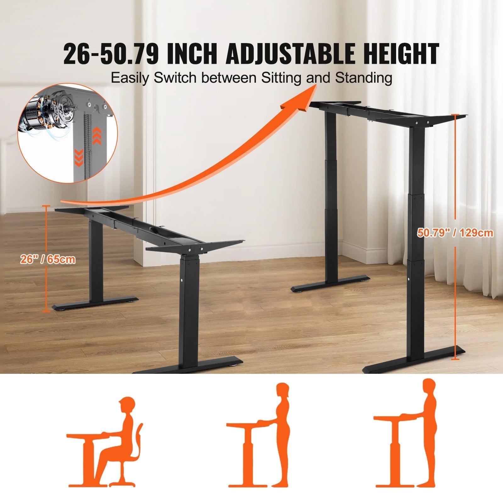 VEVOR Standing Desk Frame Dual Motor, Adjustable 26