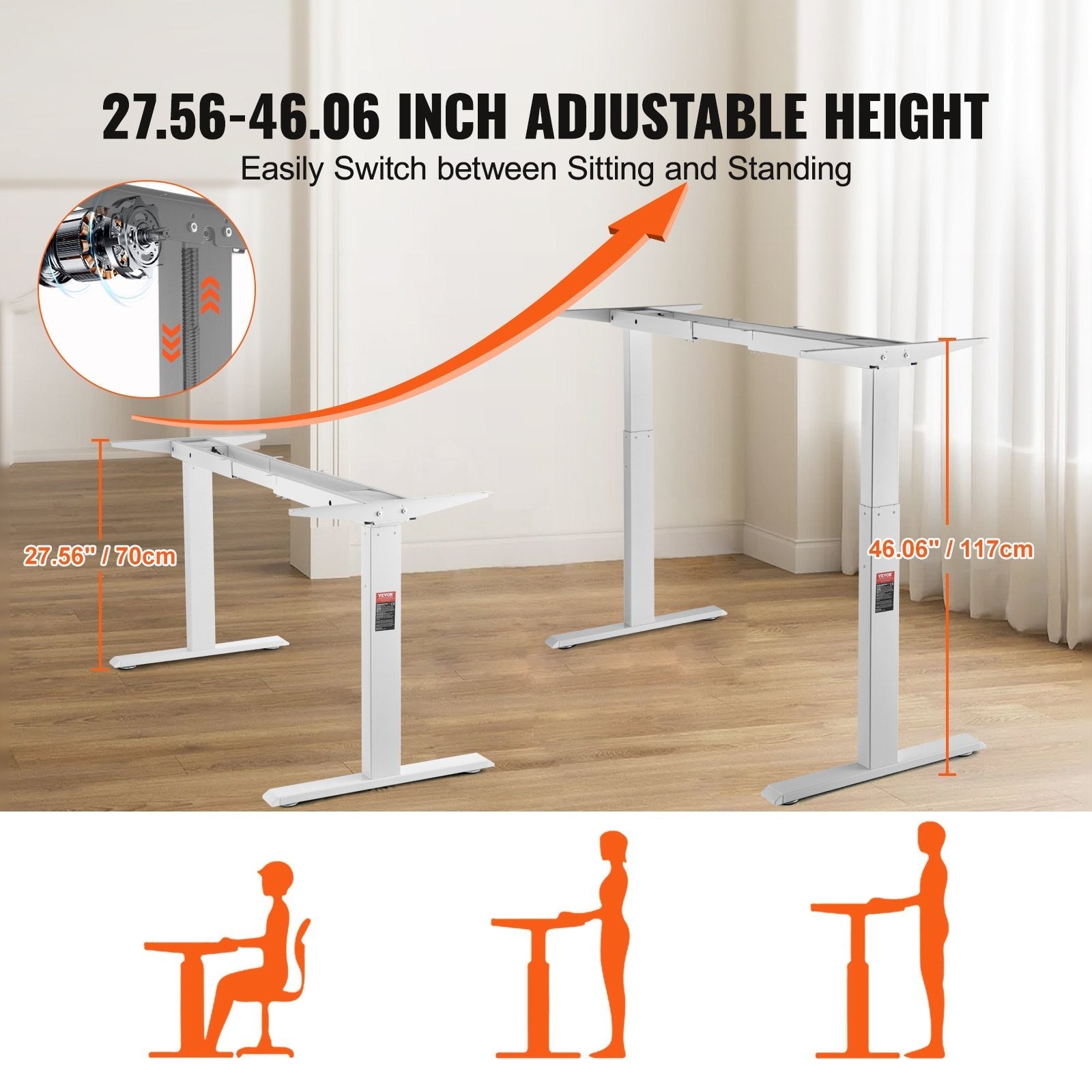 VEVOR Standing Desk Frame Dual Motor, Adjustable 27.6