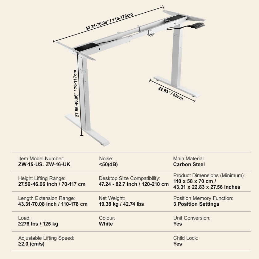 VEVOR Standing Desk Frame Dual Motor, Adjustable 27.6