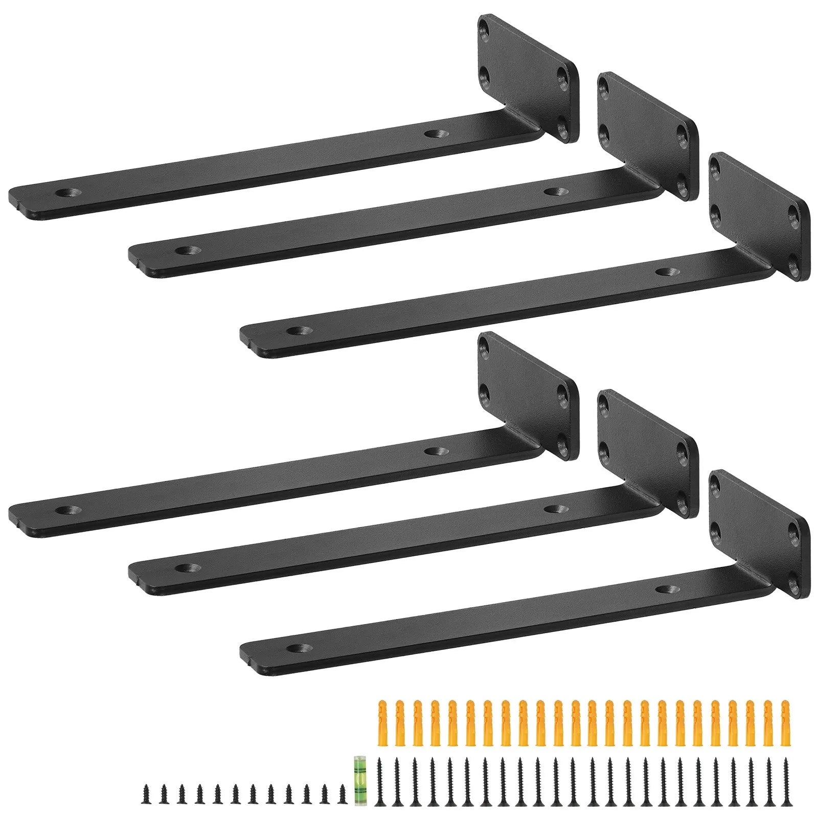VEVOR Shelf Bracket, 10”L x 4”W x 1.6”H, 6 Pcs Heavy Duty Floating Shelf Brackets, Brackets for Shelves, 5mm Thick Matte Black L Shelf Bracket,Steel Shelving Brackets with 160 lbs Load Capacity
