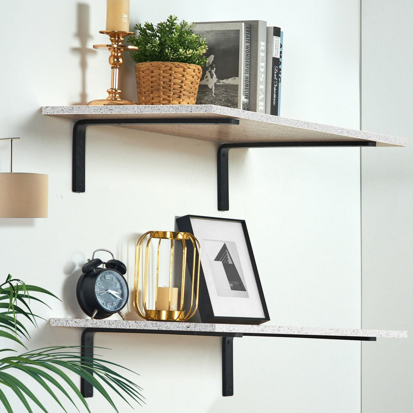 VEVOR Shelf Bracket, 16 x 6 in 4 Pcs, Heavy Duty Floating Shelf Brackets, Brackets for Shelves, 10mm Thick Matte Black L Shelf Bracket,Steel Shelving Brackets with 160 lbs Load Capacity