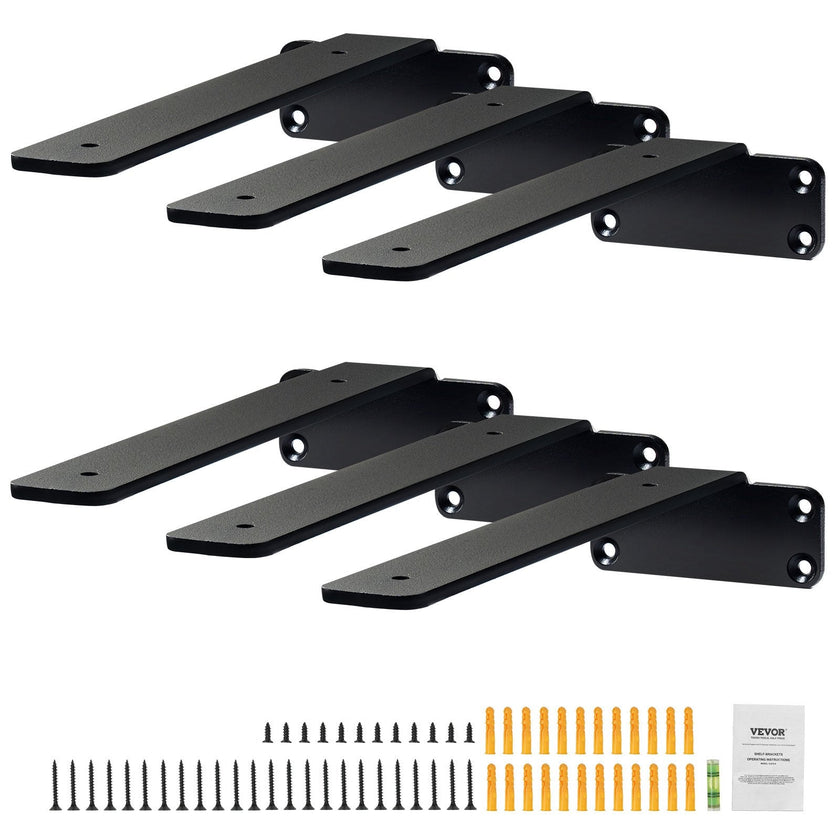 VEVOR Shelf Bracket, 8”L x 4”W x 1.6”H 6 Pcs, Heavy Duty Floating Shelf Brackets, Brackets for Shelves, 5mm Thick Matte Black L Shelf Bracket,Steel Shelving Brackets with 160 lbs Load Capacity