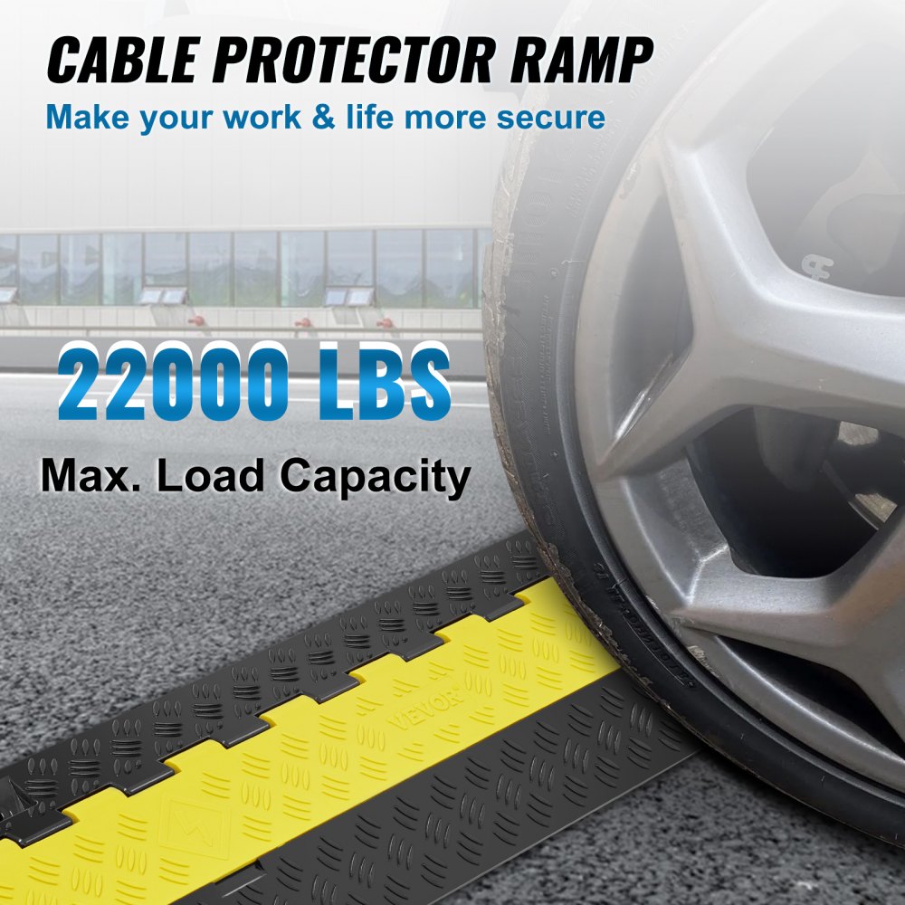 VEVOR 5 PCs Cable Protector Ramp, 2 Channel, 22000 lbs/axle Capacity Heavy Duty TPU Wire Cover Ramp Hose Protector Ramp Driveway, Traffic Speed Bump with TPR Flip-Open Top Cover, for Indoor & Outdoor