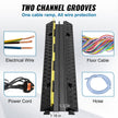 VEVOR 3 PCs Rubber Cable Protector Ramp, 2 Channel, 12000 lbs/axle Capacity Heavy Duty Hose Wire Cover Ramp Driveway, Traffic Speed Bump with Flip-Open Top Cover & 50 ft Warning Tape, for Indoor&Outdo