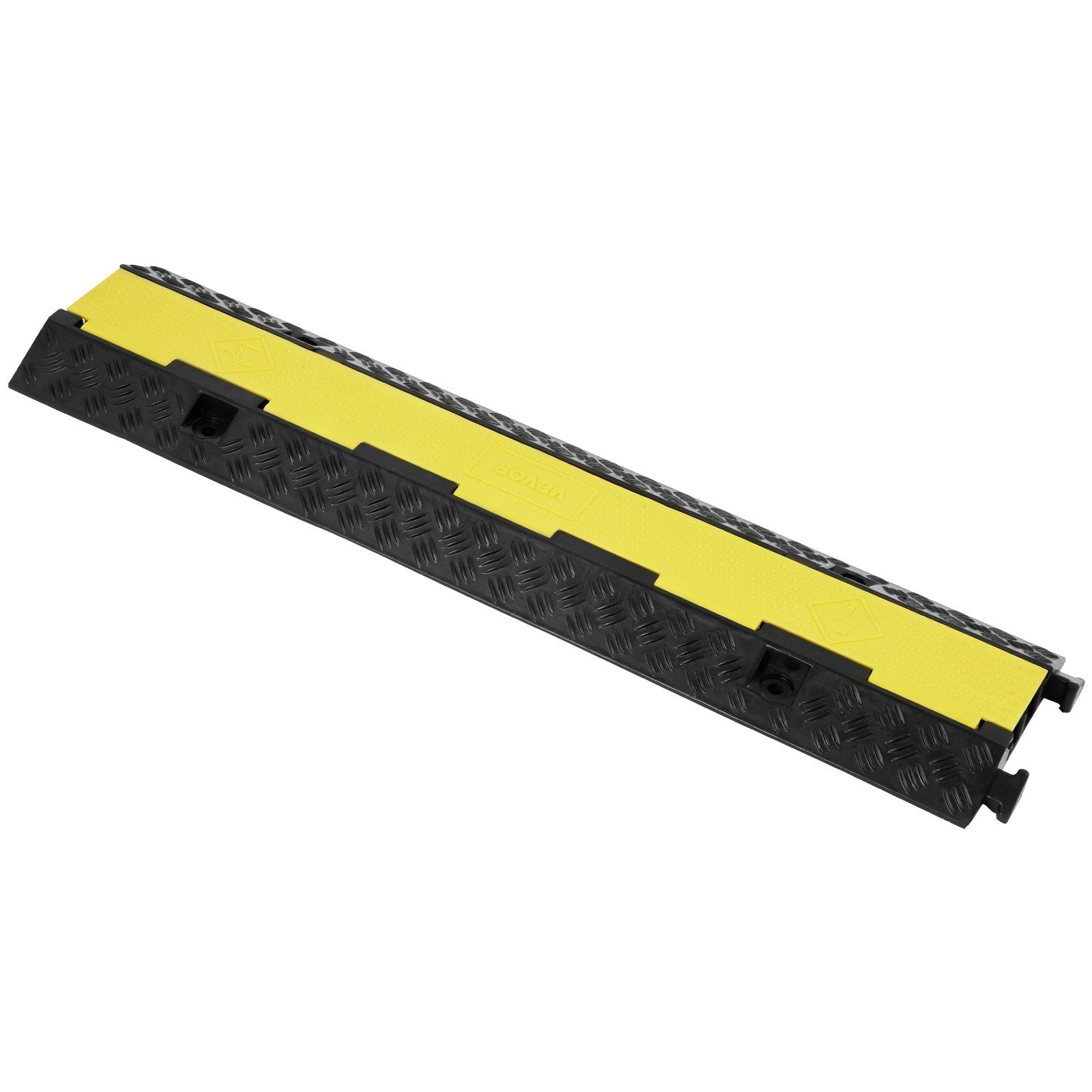 VEVOR 3 PCs Rubber Cable Protector Ramp, 2 Channel, 12000 lbs/axle Capacity Heavy Duty Hose Wire Cover Ramp Driveway, Traffic Speed Bump with Flip-Open Top Cover & 50 ft Warning Tape, for Indoor&Outdo