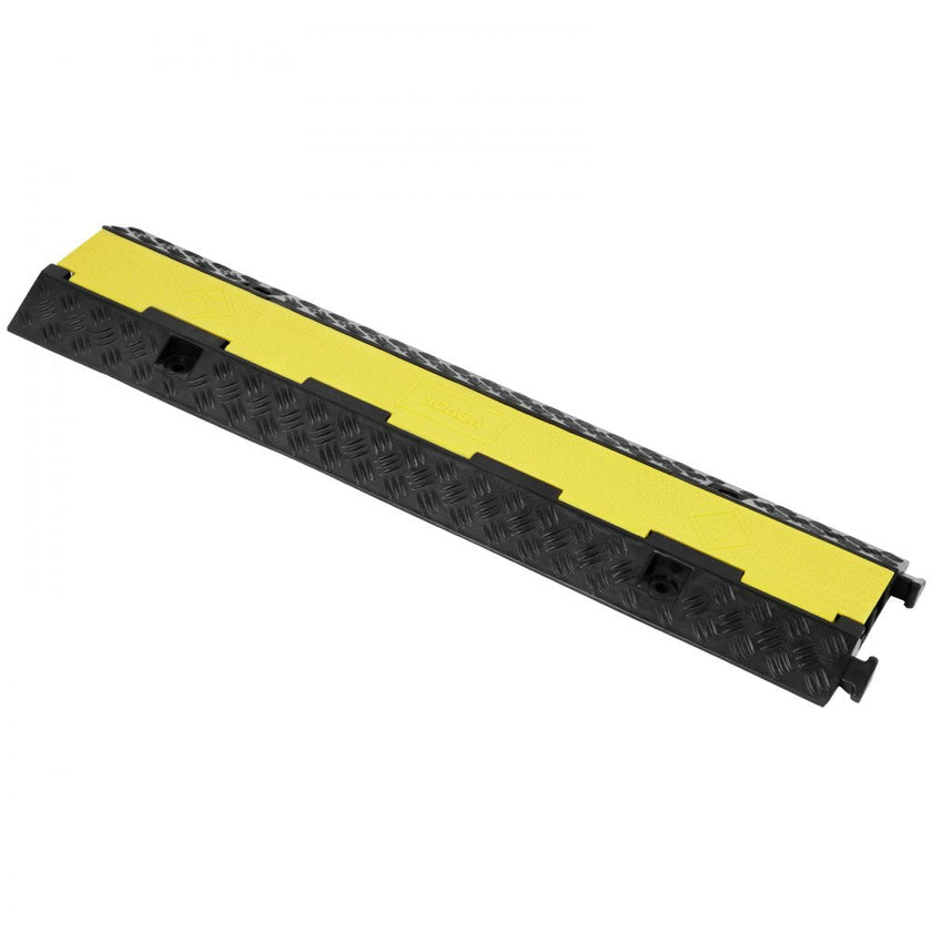 VEVOR 5 PCs Rubber Cable Protector Ramp, 2 Channel, 12000 lbs/axle Capacity Heavy Duty Hose Wire Cover Ramp Driveway, Traffic Speed Bump with Flip-Open Top Cover & 50 ft Warning Tape, for Indoor&Outdo