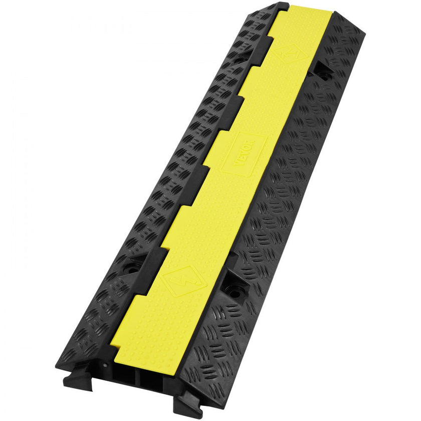 VEVOR 5 PCs Rubber Cable Protector Ramp, 2 Channel, 12000 lbs/axle Capacity Heavy Duty Hose Wire Cover Ramp Driveway, Traffic Speed Bump with Flip-Open Top Cover & 50 ft Warning Tape, for Indoor&Outdo