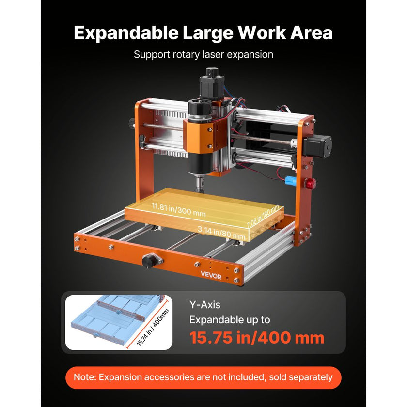 VEVOR CNC Router Machine, 500W Spindle, 3-Axis Wood Engraving Milling Machine, with 300 x 180 x 80 mm Working Area, Offline Controller, Limit Switch, E-Stop, for Wood Acrylic Plastic Carving Cutting