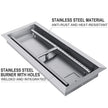VEVOR 25.5x10 inch Fire Pit Pan Stainless Steel Rectangular Fire Pit Pan and Burner, 201 Series SS 90000 BTU Max, Built-in Fire Pit Pan Both for Propane Gas & Natural Gas Suitable for Indoor & Outdoor Use