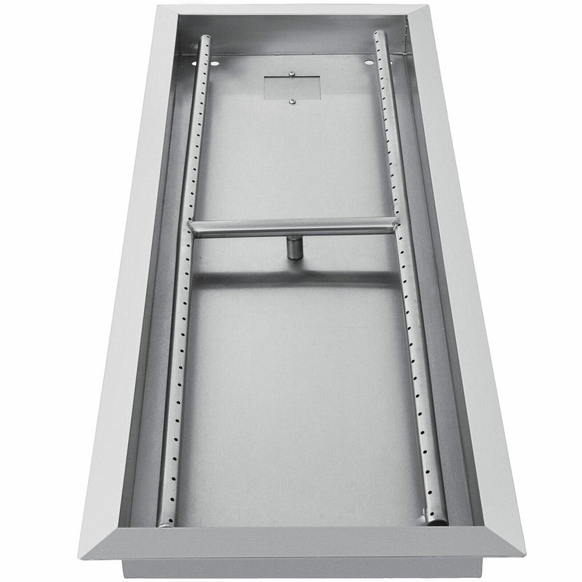VEVOR Fire Pit Pan 31.5x12 Inch, Stainless Steel Rectangular Fire Pit Pan and Burner, Built-in Fire Pit Pan with H-Burner, 90K BTU
