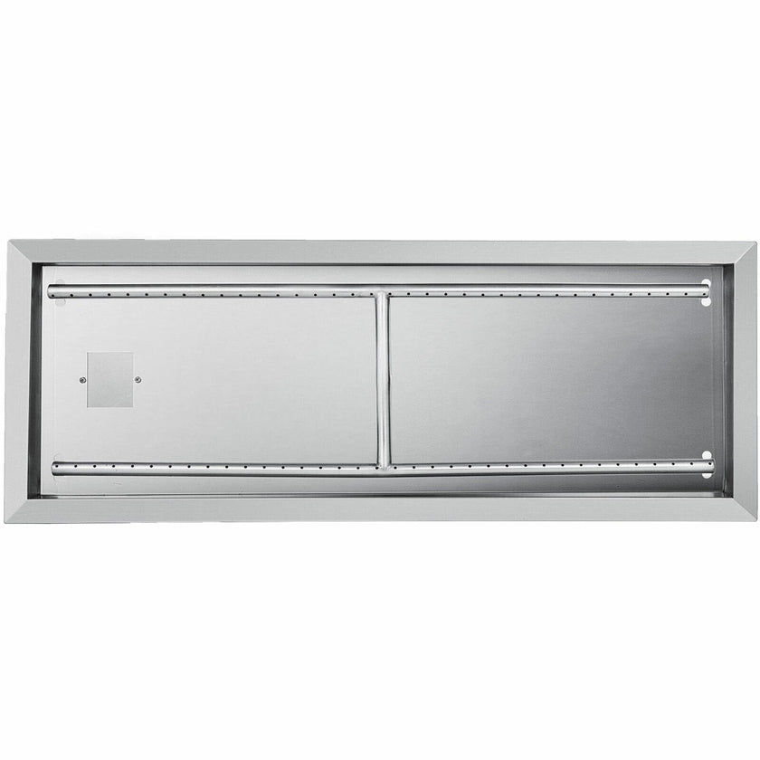 VEVOR Fire Pit Pan 31.5x12 Inch, Stainless Steel Rectangular Fire Pit Pan and Burner, Built-in Fire Pit Pan with H-Burner, 90K BTU