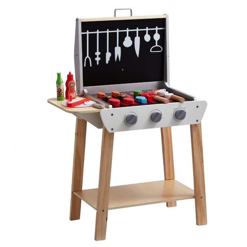 VEVOR 21 PCS Kids BBQ Grill Playset Wooden Cooking Grill Toy Set Pretend Sound