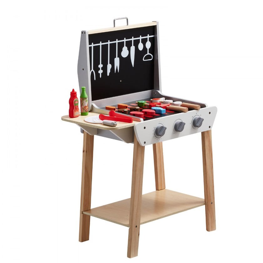 VEVOR 21 PCS Kids BBQ Grill Playset Wooden Cooking Grill Toy Set Pretend Sound