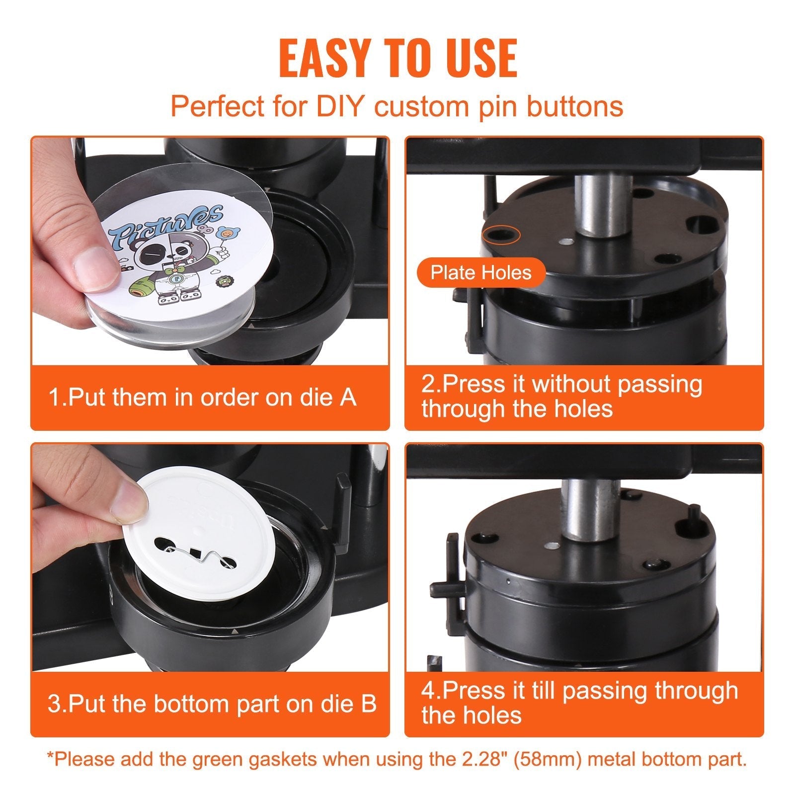 VEVOR Button Maker Machine, 1/1.25/2.28 inch(25/32/58mm) 3-in-1 Pin Maker, Installation-Free Badge Punch Press Kit, Button Making Supplies with 300pcs Button Parts, Circle Cutter, Magic Book