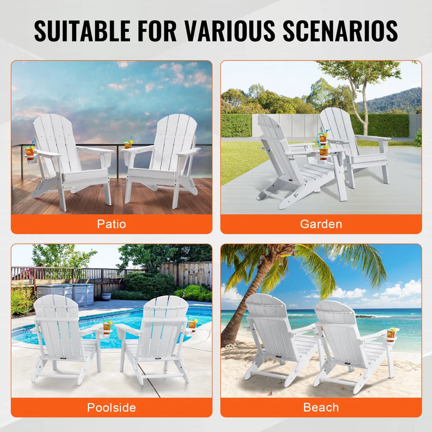VEVOR Adirondack Chair Plastic Set of 2 All-Weather Folding Fire Pit White