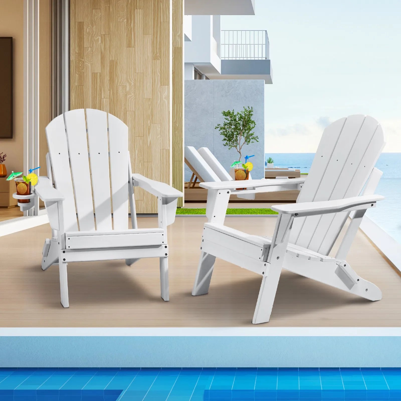 VEVOR Adirondack Chair Plastic Set of 2 All-Weather Folding Fire Pit White