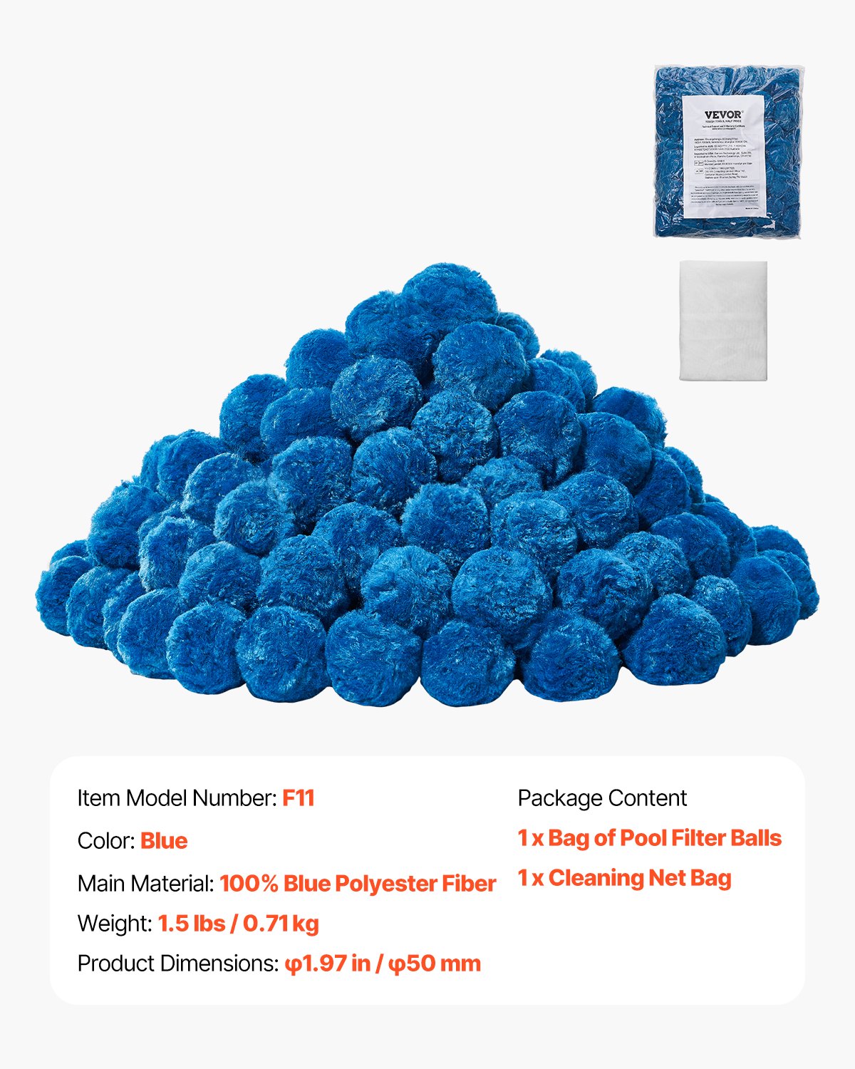 VEVOR Pool Filter Balls for Sand Filter Pump Swimming Pool 1.5 lbs Reusable Blue