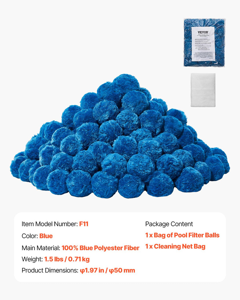 VEVOR Pool Filter Balls for Sand Filter Pump Swimming Pool 1.5 lbs Reusable Blue