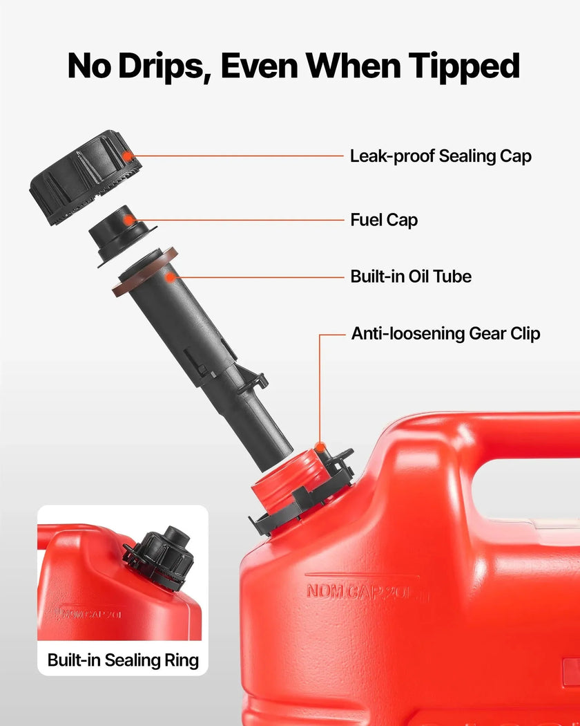 VEVOR Fuel Container, 5 Gallon, Gas Tank with Spout & Clear Scale, 15 L/min Max Flow Rate, Secure & Leak-proof, Portable Flat Fluid Container for Most Cars Motorcycle ATV UTV, Red, 4 Packs