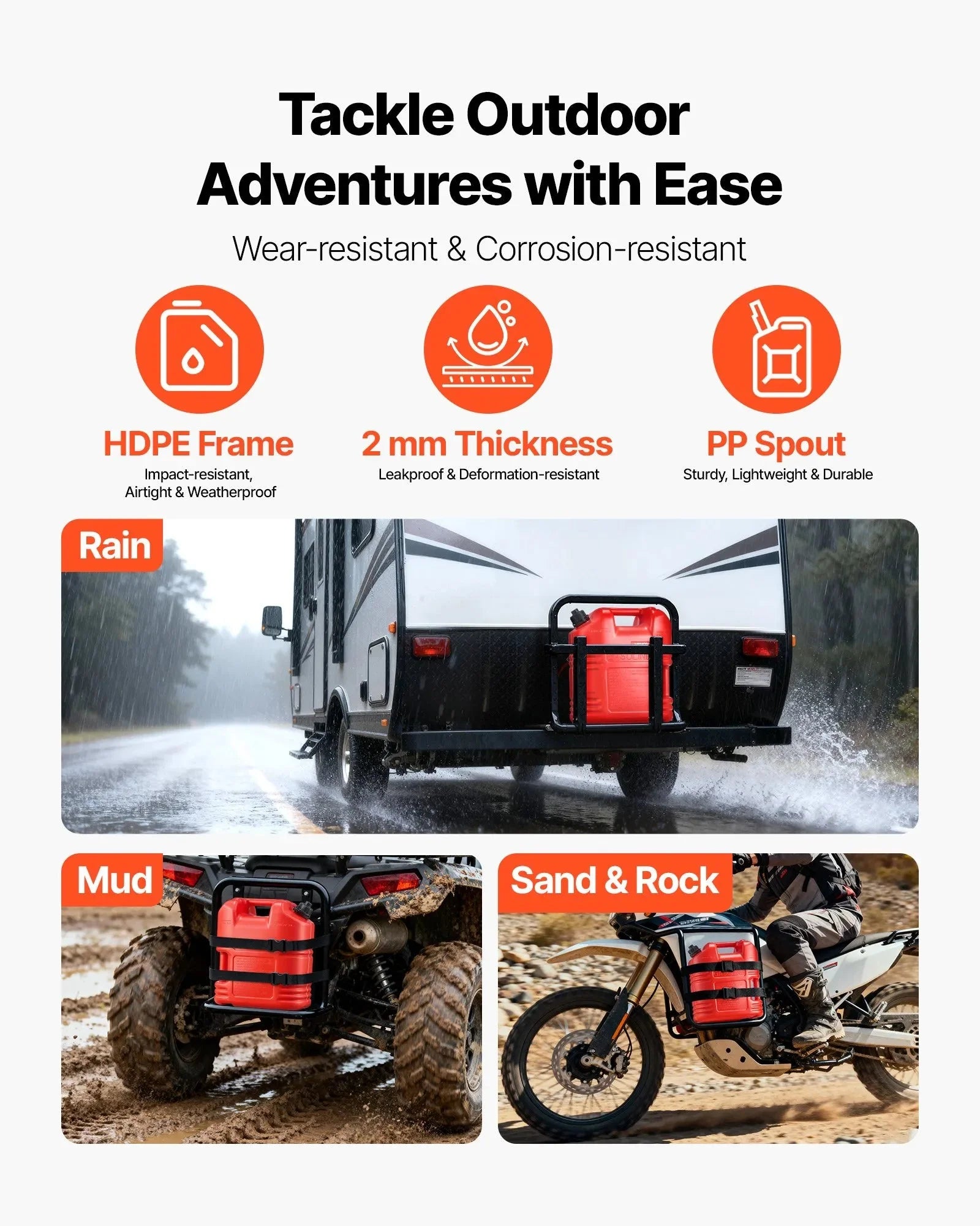 VEVOR Fuel Container, 5 Gallon, Gas Tank with Spout & Clear Scale, 15 L/min Max Flow Rate, Secure & Leak-proof, Portable Flat Fluid Container for Most Cars Motorcycle ATV UTV, Red, 4 Packs