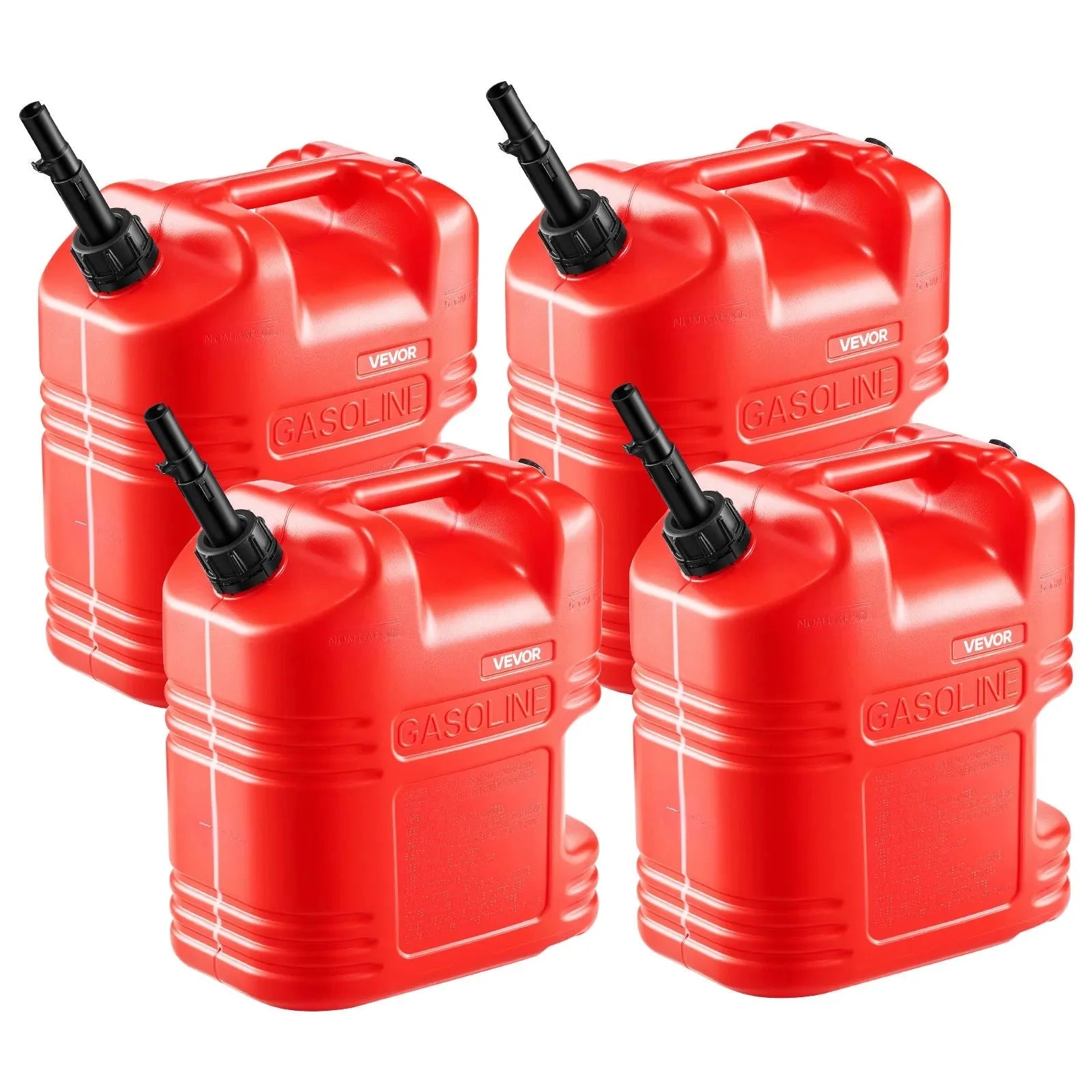 VEVOR Fuel Container, 5 Gallon, Gas Tank with Spout & Clear Scale, 15 L/min Max Flow Rate, Secure & Leak-proof, Portable Flat Fluid Container for Most Cars Motorcycle ATV UTV, Red, 4 Packs