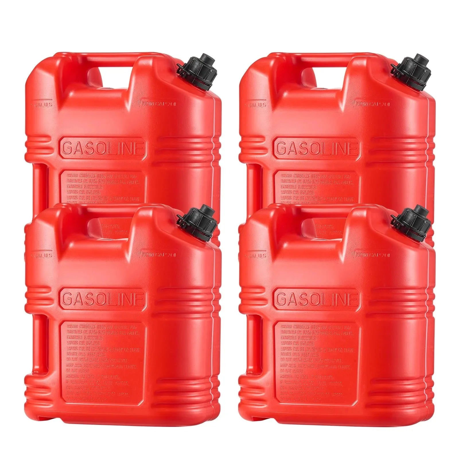 VEVOR Fuel Container, 5 Gallon, Gas Tank with Spout & Clear Scale, 15 L/min Max Flow Rate, Secure & Leak-proof, Portable Flat Fluid Container for Most Cars Motorcycle ATV UTV, Red, 4 Packs