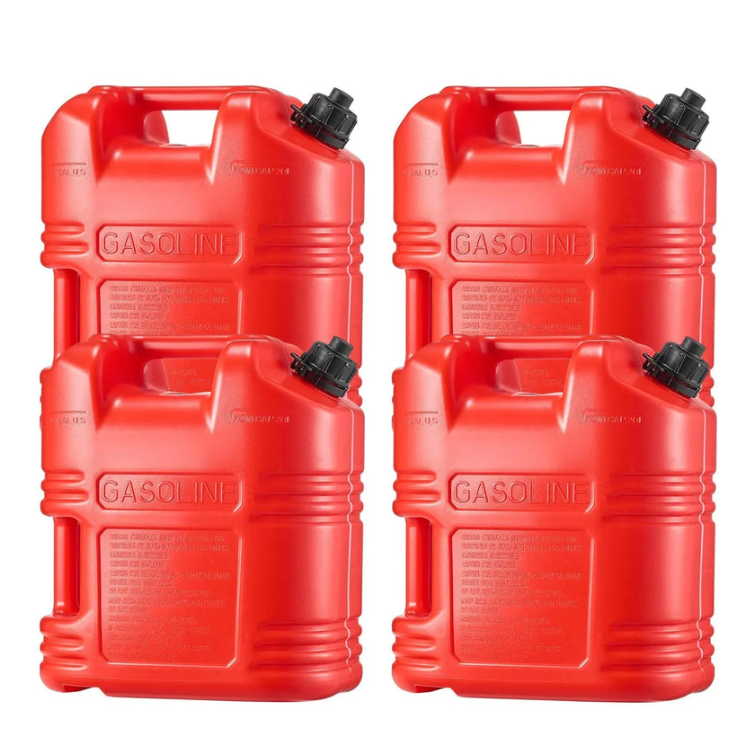 VEVOR Fuel Container, 5 Gallon, Gas Tank with Spout & Clear Scale, 15 L/min Max Flow Rate, Secure & Leak-proof, Portable Flat Fluid Container for Most Cars Motorcycle ATV UTV, Red, 4 Packs