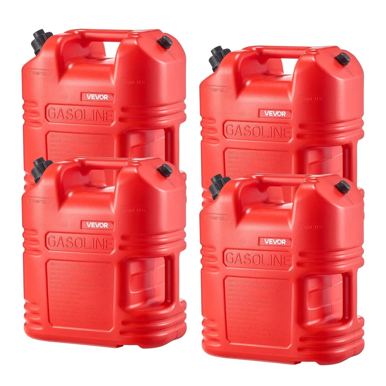 VEVOR Fuel Container, 5 Gallon, Gas Tank with Spout & Clear Scale, 15 L/min Max Flow Rate, Secure & Leak-proof, Portable Flat Fluid Container for Most Cars Motorcycle ATV UTV, Red, 4 Packs