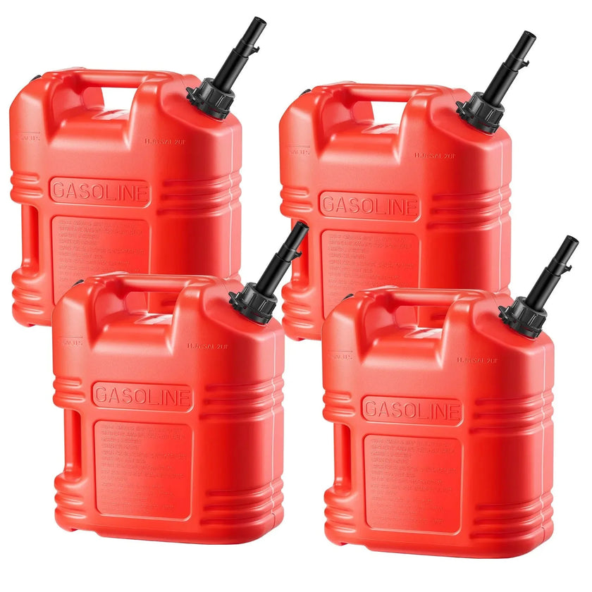 VEVOR Fuel Container, 5 Gallon, Gas Tank with Spout & Clear Scale, 15 L/min Max Flow Rate, Secure & Leak-proof, Portable Flat Fluid Container for Most Cars Motorcycle ATV UTV, Red, 4 Packs