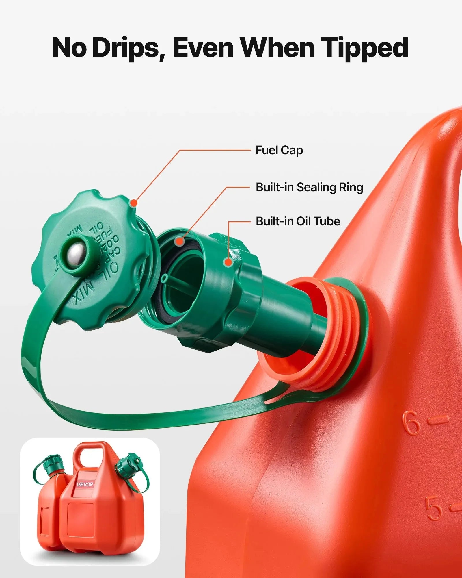 VEVOR Fuel Container, 1.6 Gallon, Fuel Tank with Spout & 0.5 Gallon Extra Oil Container, 5.5 L/min Max Flow Rate, Leak-proof and Portable Flat Fluid Container for Most Cars Motorcycle ATV UTV