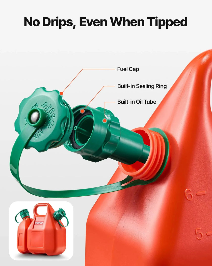 VEVOR Fuel Container, 1.6 Gallon, Fuel Tank with Spout & 0.5 Gallon Extra Oil Container, 5.5 L/min Max Flow Rate, Leak-proof and Portable Flat Fluid Container for Most Cars Motorcycle ATV UTV