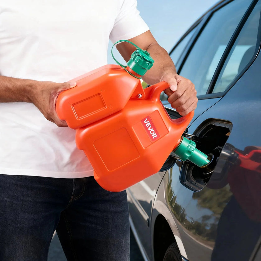 VEVOR Fuel Container, 1.6 Gallon, Fuel Tank with Spout & 0.5 Gallon Extra Oil Container, 5.5 L/min Max Flow Rate, Leak-proof and Portable Flat Fluid Container for Most Cars Motorcycle ATV UTV