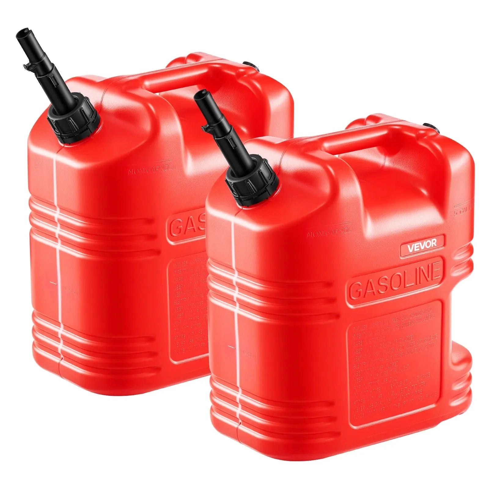 VEVOR Fuel Container, 5 Gallon, Gas Tank with Spout & Clear Scale, 15 L/min Max Flow Rate, Secure & Leak-proof, Portable Flat Fluid Container for Most Cars Motorcycle ATV UTV, Red, 2 Packs