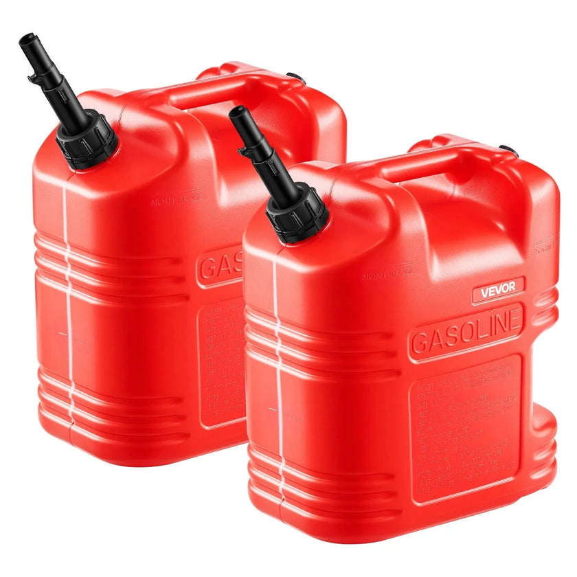 VEVOR Fuel Container, 5 Gallon, Gas Tank with Spout & Clear Scale, 15 L/min Max Flow Rate, Secure & Leak-proof, Portable Flat Fluid Container for Most Cars Motorcycle ATV UTV, Red, 2 Packs