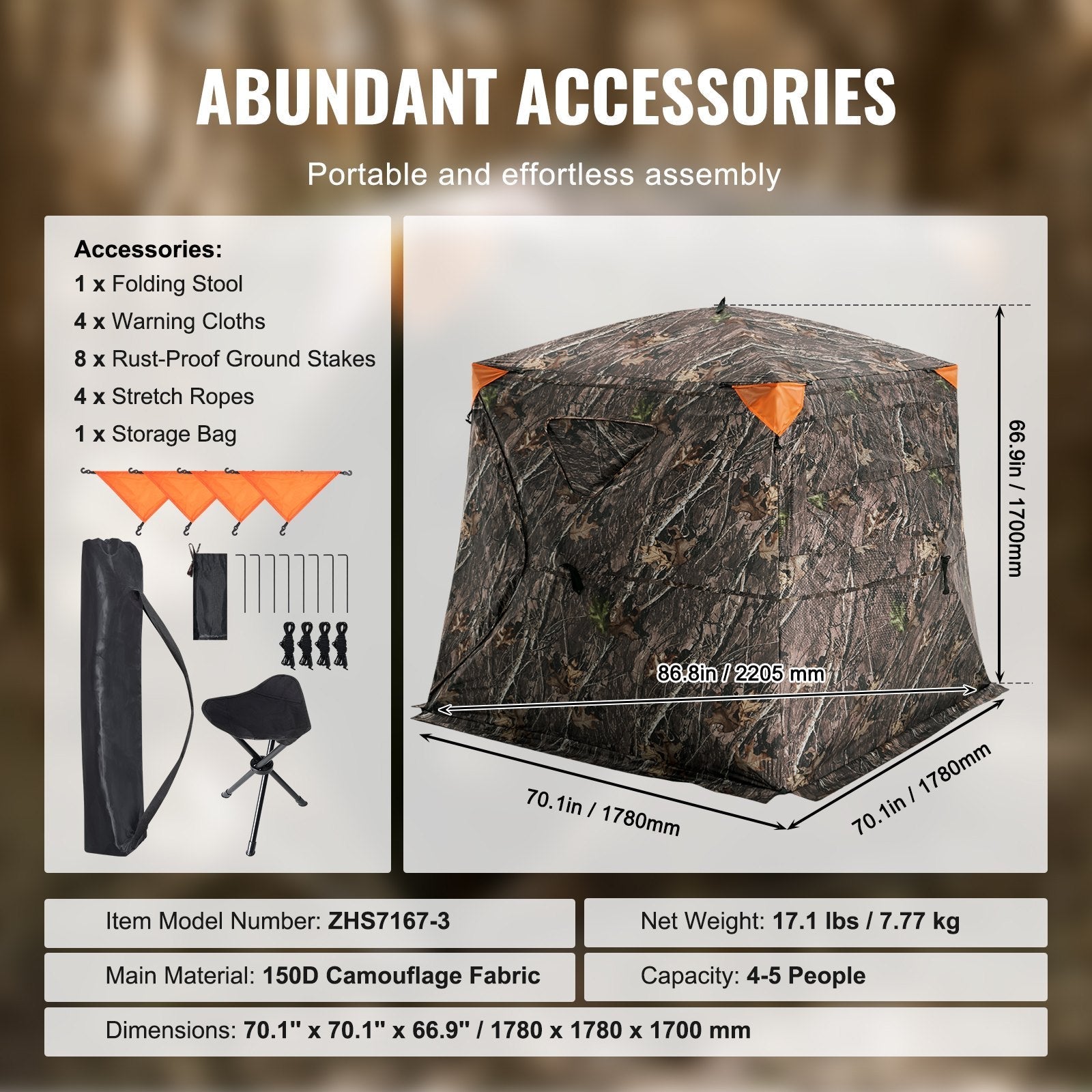 VEVOR Hunting Blind 270° See Through Ground Blind One-Way Mesh for 4-5 Person