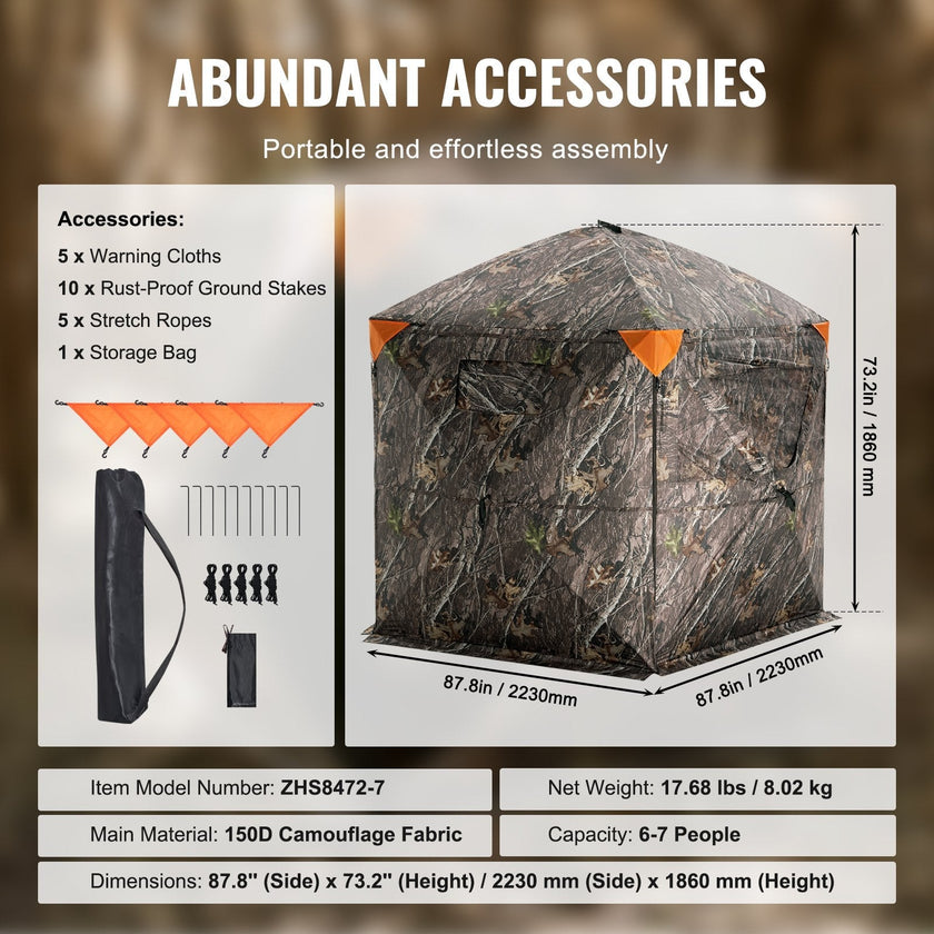 VEVOR Hunting Blind 288° See Through Ground Blind 4 Windows Mesh for 6-7 Person
