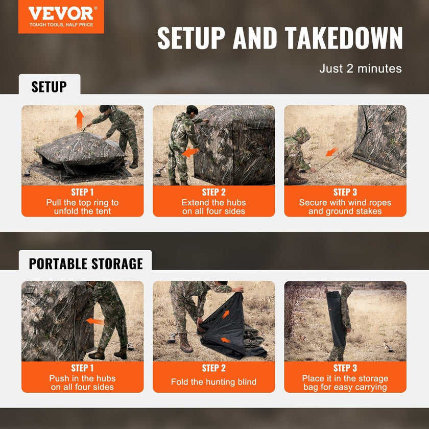 VEVOR Hunting Blind 288° See Through Ground Blind 4 Windows Mesh for 6-7 Person